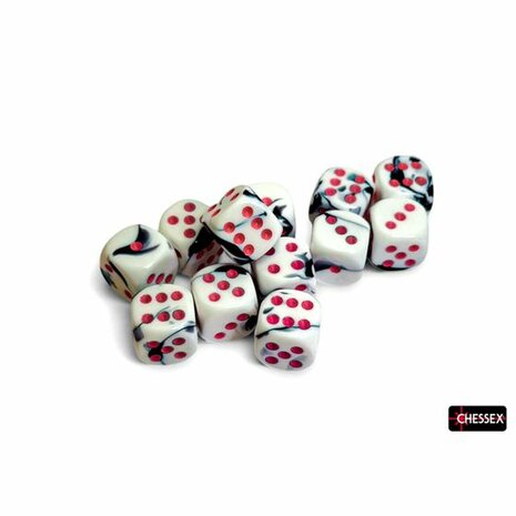 Dobbelstenen D6 (16mm) - Gemini Black-White/Pink (12x) - Chessex