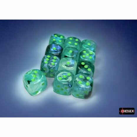 Dobbelstenen D6 (16mm) - Borealis Luminary Kelp/Light Green (12x) - Chessex