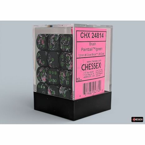Brush Paintball Green D6 12 mm (36 stuks) &ndash; Dobbelstenen &ndash; Chessex