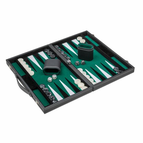 Backgammon Medium Zwart/groen Kunstleder &ndash; Backgammonspel &ndash; Philos