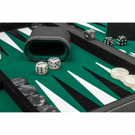 Backgammon Medium Zwart/groen Kunstleder &ndash; Backgammonspel &ndash; Philos