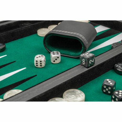 Backgammon Medium Zwart/groen Kunstleder &ndash; Backgammonspel &ndash; Philos