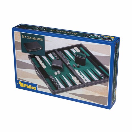 Backgammon Medium Zwart/groen Kunstleder &ndash; Backgammonspel &ndash; Philos