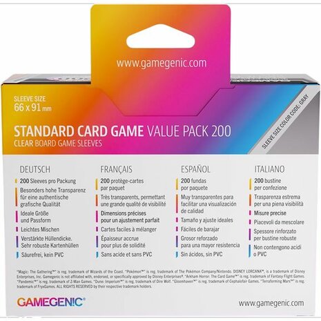 Value Pack 200: Standard Card Game (66x91) &ndash; Sleeves &ndash; Gamegenic