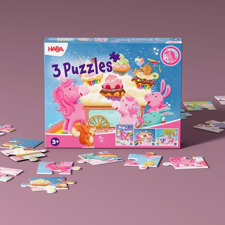 Eenhoorn Flonkerglans: 3 Puzzels (3+) &ndash; Puzzelset &ndash; HABA