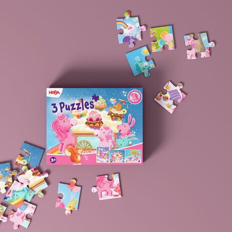 Eenhoorn Flonkerglans: 3 Puzzels (3+) &ndash; Puzzelset &ndash; HABA