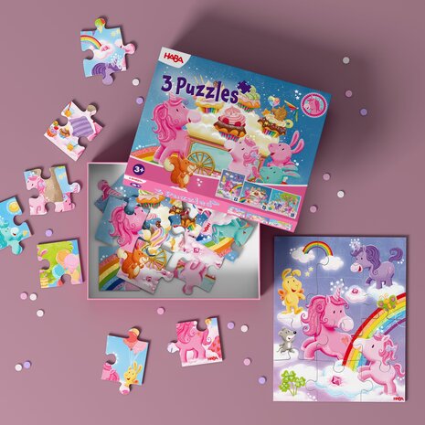 Eenhoorn Flonkerglans: 3 Puzzels (3+) &ndash; Puzzelset &ndash; HABA