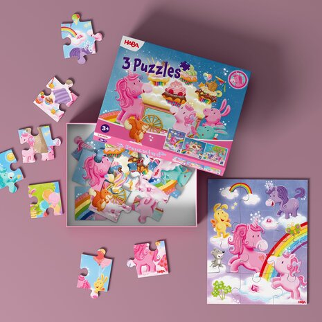 Eenhoorn Flonkerglans: 3 Puzzels (3+) &ndash; Puzzelset &ndash; HABA