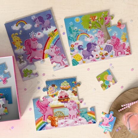 Eenhoorn Flonkerglans: 3 Puzzels (3+) &ndash; Puzzelset &ndash; HABA