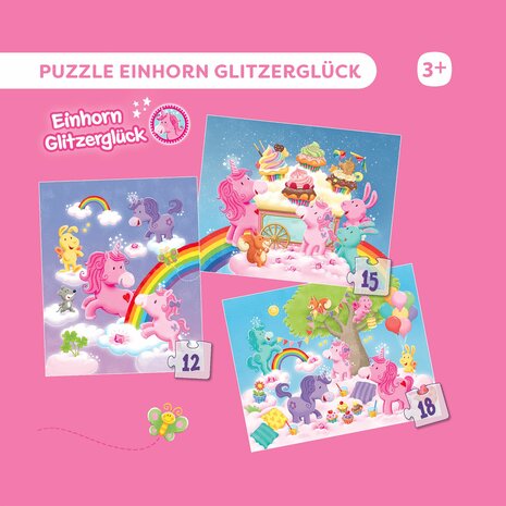 Eenhoorn Flonkerglans: 3 Puzzels (3+) &ndash; Puzzelset &ndash; HABA