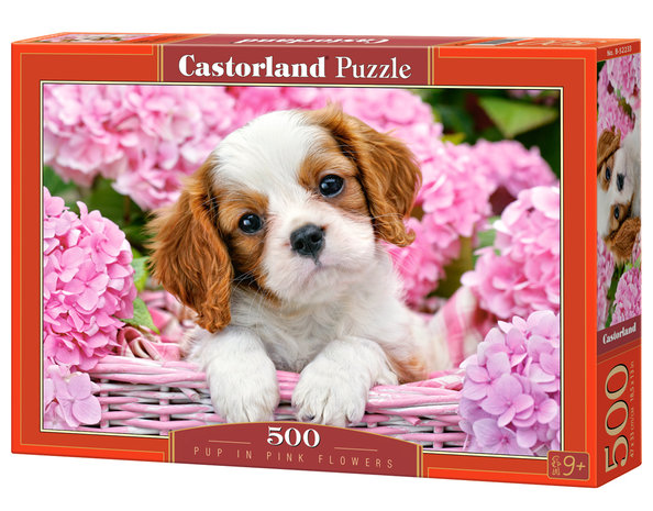Pup in Pink Flowers - Puzzel (500)