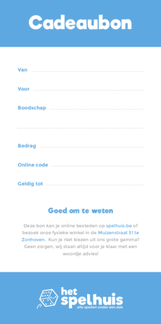 Cadeaubon € 250 Spellenwinkel Spelhuis