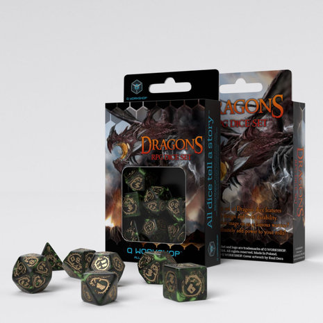 RPG Dragons Bottle Green & Gold Dice Set (7 stuks)