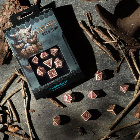 RPG Dwarven Beige & Burgundy Dice Set (7 stuks)