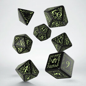 Elvish RPG Dice Set Black & Glow-in-the-dark (7)