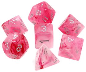 Dobbelstenen Ghostly Glow Pink/Silver Polydice (7 stuks)