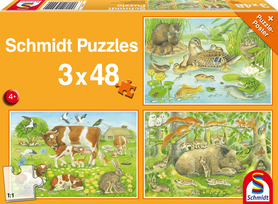 Dierenfamilie - Puzzel (3x48)