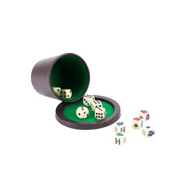 Dobbelset (Beker met deksel, 6 Dobbelstenen, 5 Pokerstenen)