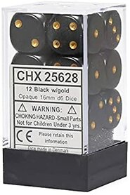 Dobbelstenen D6 (16mm) Opaque Black/Gold