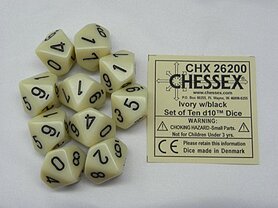 Dobbelstenen D10 Opaque Ivory/Black