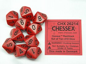 Dobbelstenen D10 Opaque Red/Black