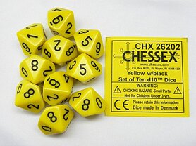 Dobbelstenen D10 Opaque Yellow/Black