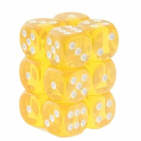 Dobbelstenen D6 (16mm) Translucent Yellow/White (12x)