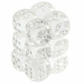 Dobbelstenen D6 (16mm) Translucent Clear/White (12x)