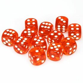 Dobbelstenen D6 (16mm) Translucent Orange/White (12x)