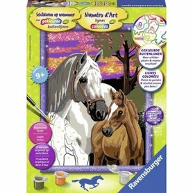 Schilderen op nummer: Paarden bij Zonsondergang