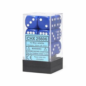 Dobbelstenen D6 (16mm) Opaque Blue/White