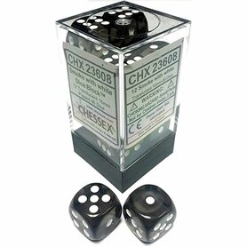 Dobbelstenen D6 (16mm) Translucent Smoke/White (12x)
