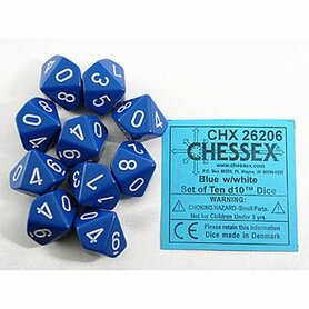 Dobbelstenen D10 Opaque Blue/White