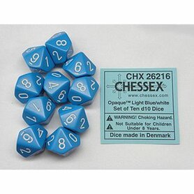 Dobbelstenen D10 Opaque Light Blue/White