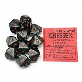 Dobbelstenen D10 Opaque Black/Red