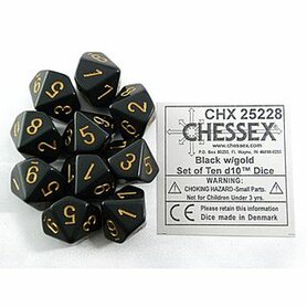 Dobbelstenen D10 Opaque Black/Gold