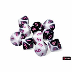 Dobbelstenen D10 - Gemini Black-White/Pink – Chessex
