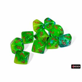 Dobbelstenen D10 - Gemini Luminary Plasma Green- Teal/Orange – Chessex