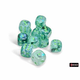 Dobbelstenen D6 (16mm) - Borealis Luminary Kelp/Light Green (12x) - Chessex