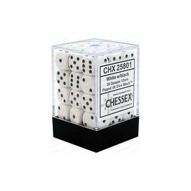Dobbelstenen Opaque White/Black - D6 - 12mm - 36 stuks
