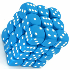 Dobbelstenen Opaque Light Blue/White - D6 - 12mm - 36 stuks