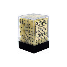 Dobbelstenen Opaque Ivory/Black - D6 - 12mm - 36 stuks