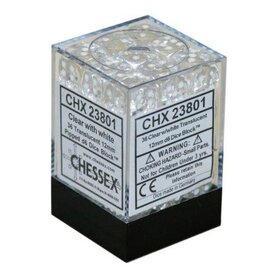 Dobbelstenen Translucent Clear/White - D6 - 12mm - 36 stuks