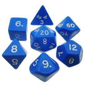 Dobbelstenen Opaque Blue/White Polydice (7 stuks)