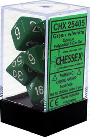Dobbelstenen Opaque Green/White Polydice (7 stuks)