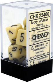 Dobbelstenen Opaque Ivory/Black Polydice (7 stuks)