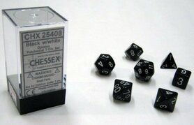 Dobbelstenen Opaque Black/White Polydice (7 stuks)