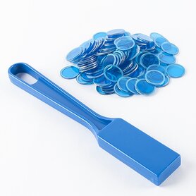 Blauwe Transparante Kien-/Bingo Fiches met magic wand (17 mm, Metalen Rand, verpakt per 100) | Ideaal voor Kienavonden