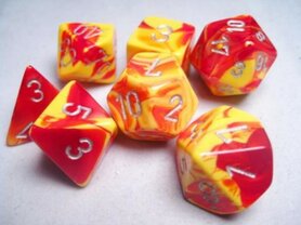 Gemini Red-Yellow/Silver Polydice (7 stuks)