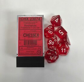 Dobbelstenen Translucent Red/White Polydice (7 stuks)